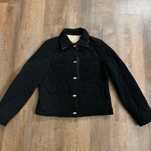 Quilted Black Women's Jean Jacket with Button Front, reversible jacket